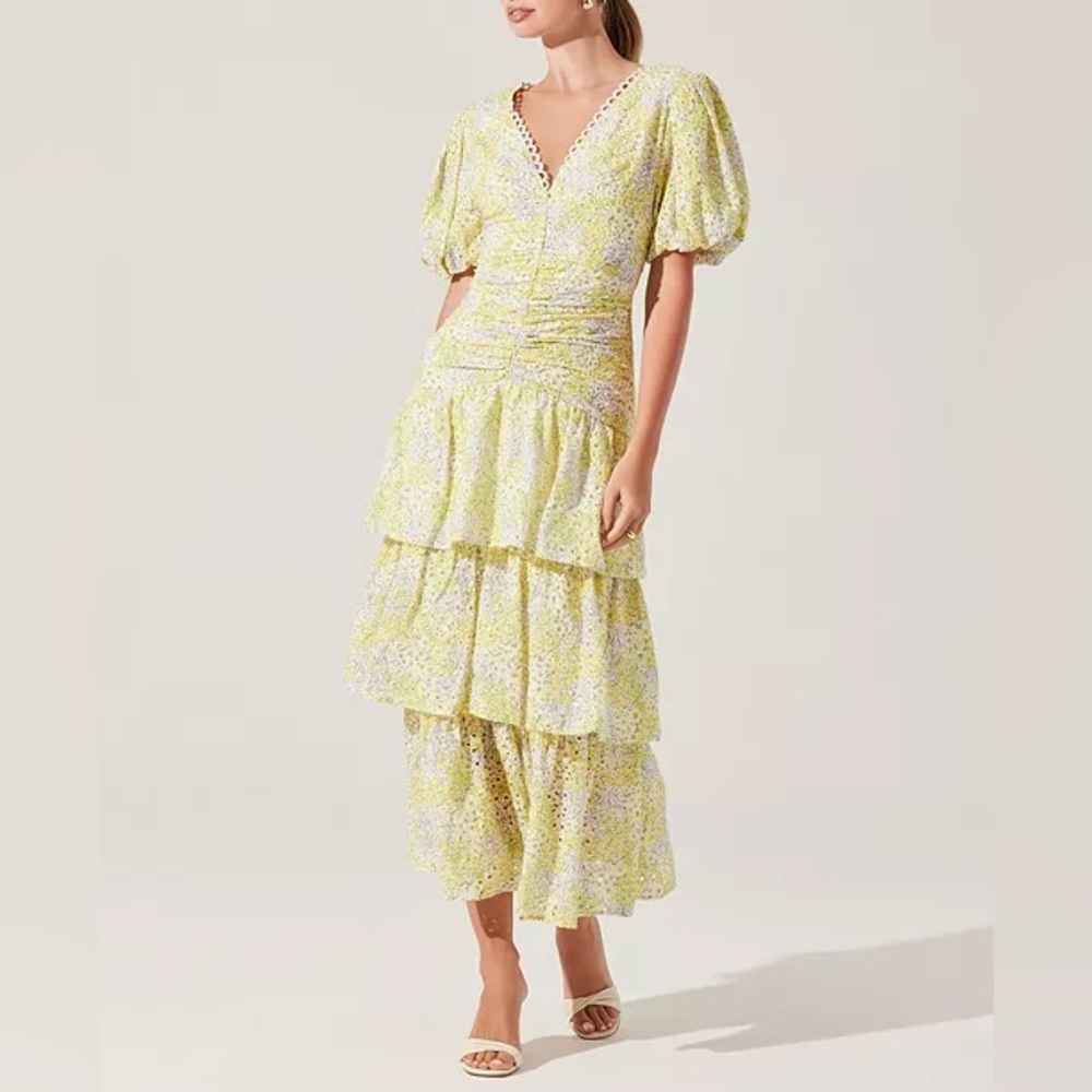 ASTR the Label Yellow and White Floral Midi Dress